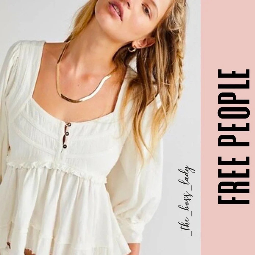 SOLD -C- NEW FREE PEOPLE top XS crop puff sleeves - Picture 4 of 6
